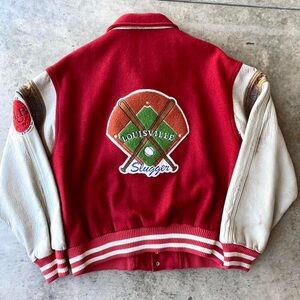 Vintage 1989 wool & leather Louisville Slugger varsity letterman jacket.
